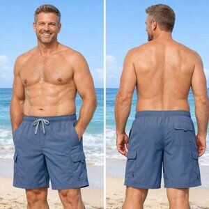 George Dusty Blue Hybrid Cargo Mesh Lined Swim Trunks 2XL 44-46 Waist
